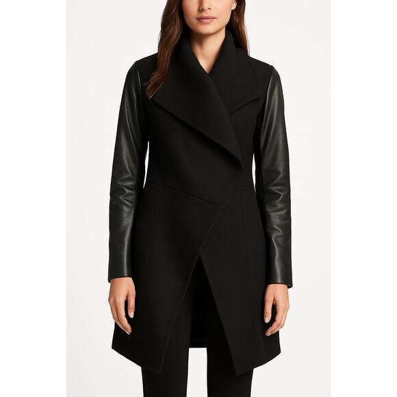 Mackage Wool Blend Coat With Leather Sleeves in Black - Picture 1 of 16